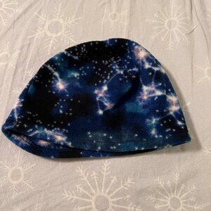 Galaxy Print Fleece Beanie Hat Blue Black Winter Warm One Size Unisex